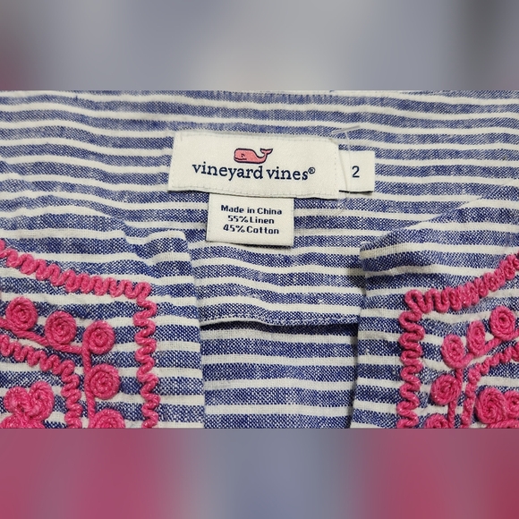 Women's Vineyard Vines Striped Embroidered Linen Tunic Dress Size 2 - Picture 3 of 6